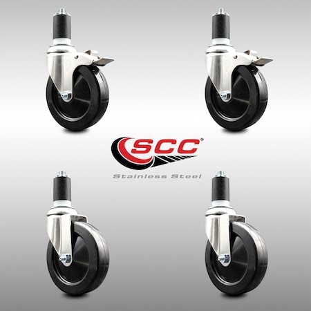 Service Caster 5 Inch 316SS Soft Rubber Swivel 1-5/8 Inch Stem Caster Lock Brake SCC, 2PK SCC-SS316TTLEX20S514-SRS-2-S-2-158